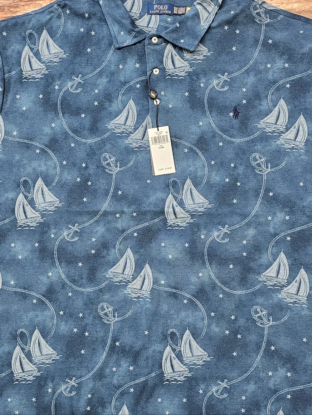 Polo Ralph Lauren Blue Nautical Sailboat Anchor Polo Big & Tall Men's Size 5XB